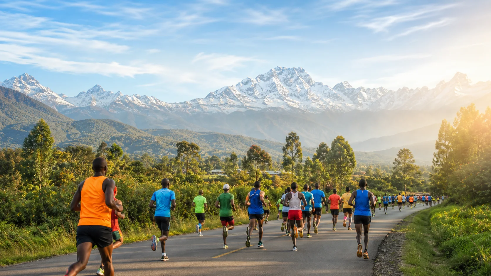 Runners on the Rwenzori International Marathon route in Kasese